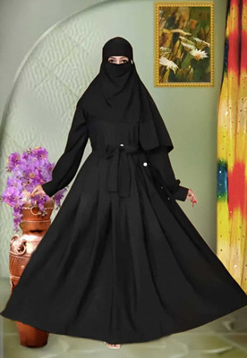 AFS Cotton Blend Solid Abaya With Hijab(Black)