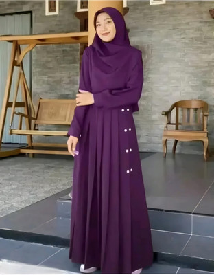 Ahil Dresses Cotton Silk Solid Abaya With Hijab(Purple)
