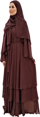 BROKE BRAND Polyester Solid Abaya With Hijab(Brown)