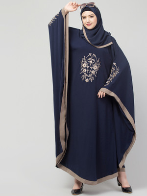 N4N Garments Crepe Self Design Burqa With Hijab(Blue, Beige)