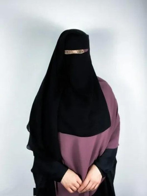 Nalmie Chiffon Solid Naqab(Black)