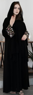 DCSTORE1 Polyester Self Design Abaya With Hijab(Black)
