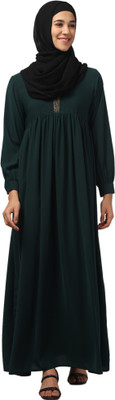 HAMOODIA Polyester Solid Abaya(Green)
