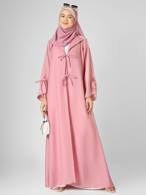 ovais abaya collection Polyester Solid Abaya With Hijab(White, Pink)