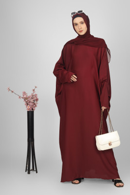 ovais abaya collection Nida Matte Solid Abaya With Hijab(Maroon)