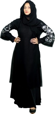 FFFASHIONHOUSE Polyester Self Design Burqa With Hijab(Black)