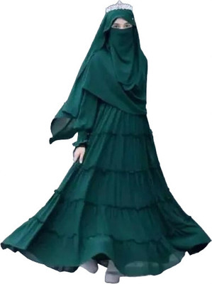 HOC Cotton Blend Solid Naqab With Hijab(Black)