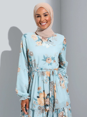SARINKU Georgette Printed Abaya(Blue)