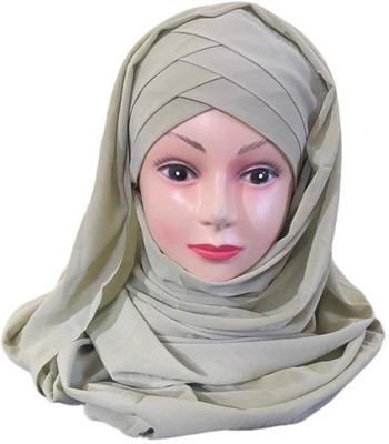 SHRA Georgette Solid Abaya With Hijab(Beige)
