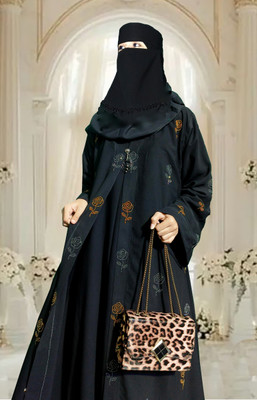 BURAQUE ENTERPRISES Polyester Solid Abaya With Hijab(Black)