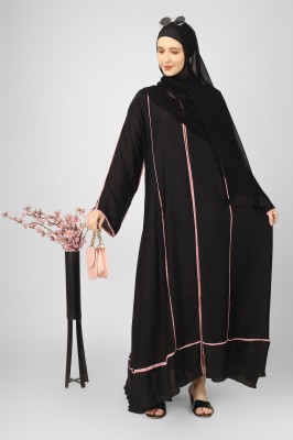 ovais abaya collection Nida Matte Solid Abaya With Hijab(Black)