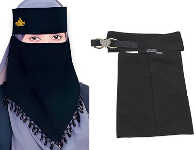 CRENCH CREATION Chiffon Solid, Self Design Naqab(Black)