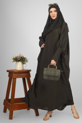 ovais abaya collection Nida Matte Solid Abaya With Hijab(Green)