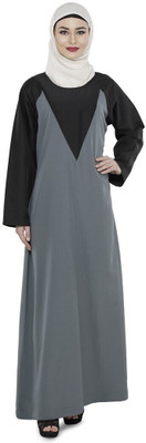 Momin Libas Polyester Burqa(Grey, Black)
