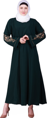 HouseOfCommon Crepe Self Design Abaya With Hijab(Green)
