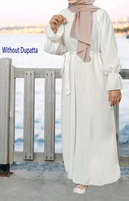 Buraque Designer Polyester Solid Abaya(White)