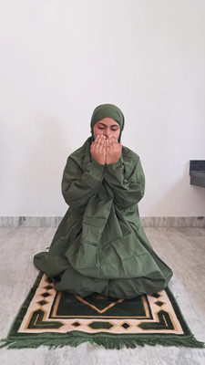 ANBA Cotton Silk Solid Abaya With Hijab(Green)