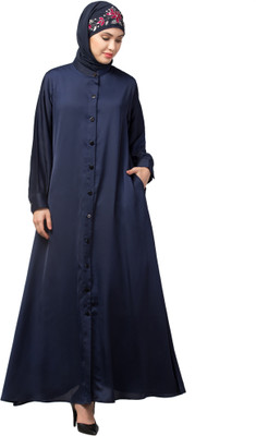 HIJAB WORLD Nida Matte Solid Abaya(Blue)