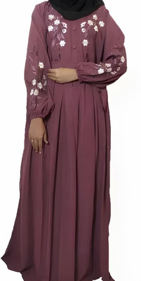 kashaf store Cotton Blend Self Design, Solid Burqa With Hijab(Purple)