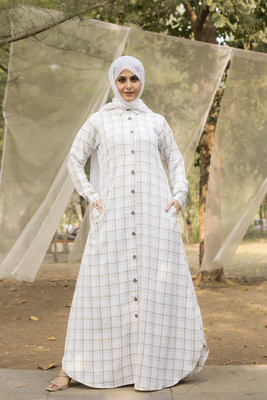SARINKU Cotton Blend Self Design Abaya(White)