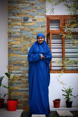 ANBA Crepe Solid Burqa With Hijab(Blue)