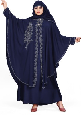 AMBAJI FASHION Polyester Solid Abaya With Hijab(Blue)