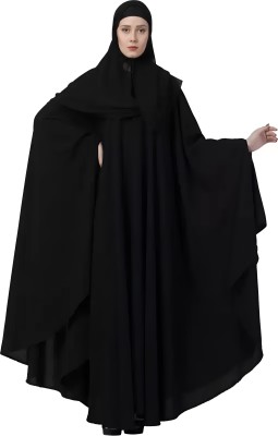 RECENT TRENDS Crepe Solid Abaya With Hijab(Black)