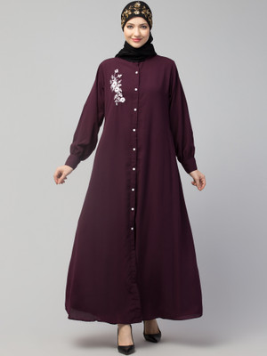 HIJAABWORLD Nida Matte Self Design Abaya(Purple)