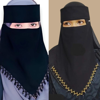 CRENCH CREATION Chiffon Solid, Self Design Naqab(Black)