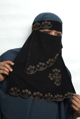 UNIQUE QUEEN Chiffon Solid Abaya(Black)