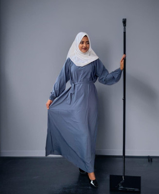 Shifafabrics Nida Matte Solid Abaya With Hijab(Blue)
