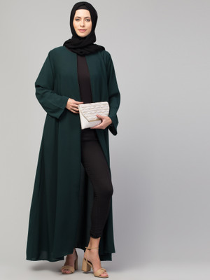 HIJAB WORLD Nida Matte Solid Burqa(Green)