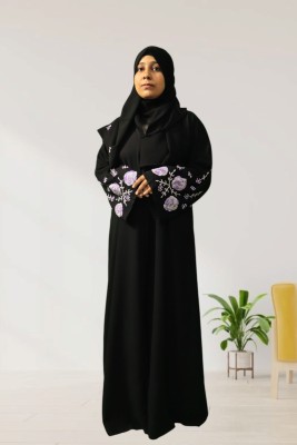 maabaya Polyester Self Design Abaya With Hijab(Black)