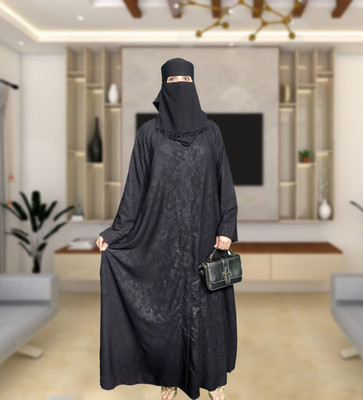 Buraque Designer Polyester Solid Burqa With Hijab(Black)