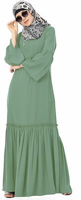 Momin Libas Polyester Solid Abaya(Green)