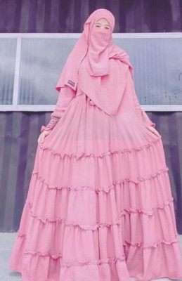 Unique Creation Cotton Blend Solid Burqa With Hijab(Pink)