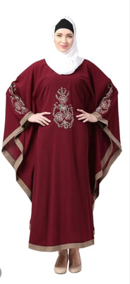 recent tdrends Crepe Solid Abaya With Hijab(Maroon)