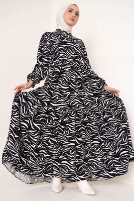 SARINKU Crepe Self Design Abaya(Black, White)