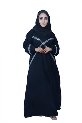 AHLCREATION Nida Matte Solid Abaya With Hijab(Black)