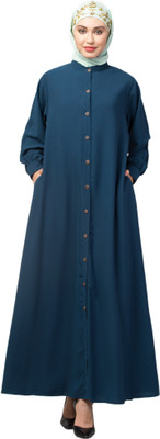 HIJAB WORLD Nida Matte Solid Abaya(Blue)
