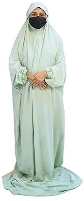 Marva Crepe Solid Abaya With Hijab(Green)