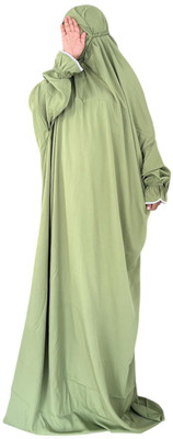 ANBA Crepe Solid Abaya With Hijab(Green)
