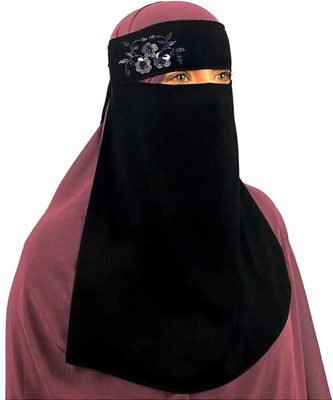 Glamorl Georgette Solid, Self Design, Graphic Print Naqab(Black)