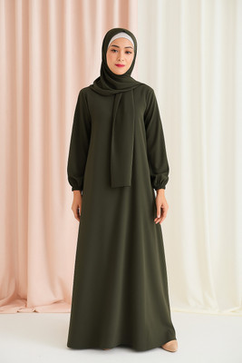 MODEST CITY Crepe Self Design Abaya(Green)