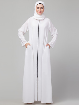 HIJAB WORLD Nida Matte Solid Abaya(White)