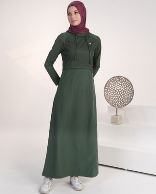 SILK ROUTE London Polyester Solid Abaya(Green)