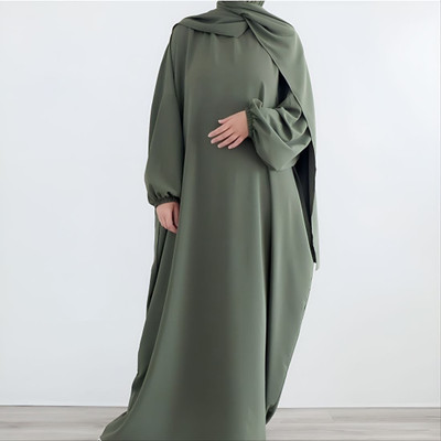 ovais abaya collection Nida Matte Solid Abaya With Hijab(Green)