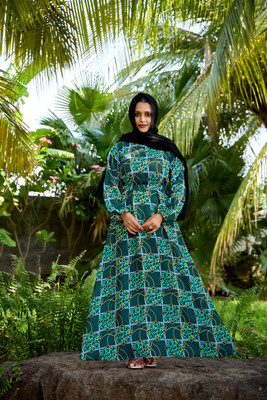 SARINKU Nida Matte Self Design Abaya(Green)