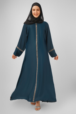 ovais abaya collection Nida Matte Solid Abaya With Hijab(Blue)