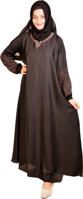 fmfashionhouse Polyester Self Design Abaya With Hijab(Black)